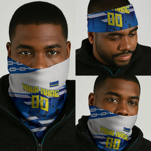 Personalized Curacao Football Neck Gaiter Marlin Mascot Blue National Flag Accents
