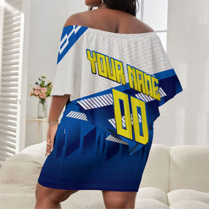 Personalized Curacao Football Off Shoulder Short Dress Marlin Mascot Blue National Flag Accents