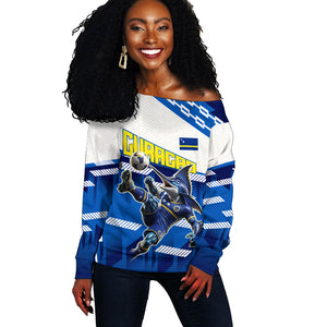 Personalized Curacao Football Off Shoulder Sweater Marlin Mascot Blue National Flag Accents