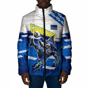 Personalized Curacao Football Padded Jacket Marlin Mascot Blue National Flag Accents