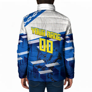 Personalized Curacao Football Padded Jacket Marlin Mascot Blue National Flag Accents