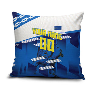 Personalized Curacao Football Pillow Cover Marlin Mascot Blue National Flag Accents