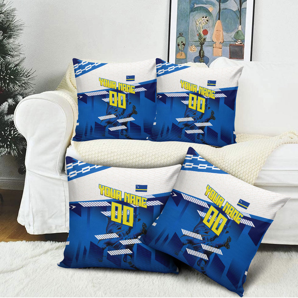 Personalized Curacao Football Pillow Cover Marlin Mascot Blue National Flag Accents