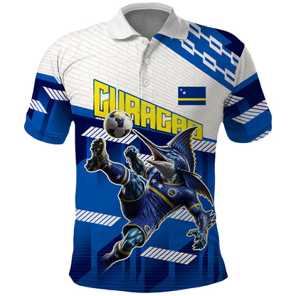 Personalized Curacao Football Polo Shirt Marlin Mascot Blue National Flag Accents