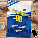 Personalized Curacao Football Puzzle Marlin Mascot Blue National Flag Accents