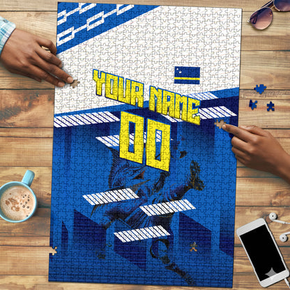 Personalized Curacao Football Puzzle Marlin Mascot Blue National Flag Accents