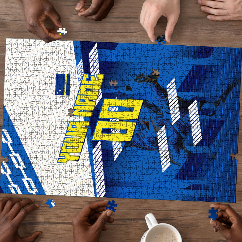 Personalized Curacao Football Puzzle Marlin Mascot Blue National Flag Accents