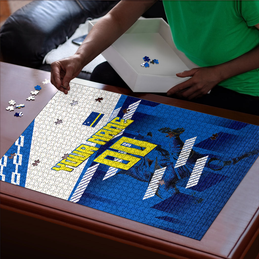 Personalized Curacao Football Puzzle Marlin Mascot Blue National Flag Accents