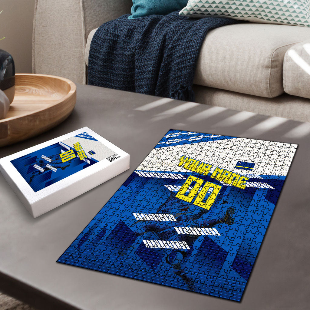 Personalized Curacao Football Puzzle Marlin Mascot Blue National Flag Accents