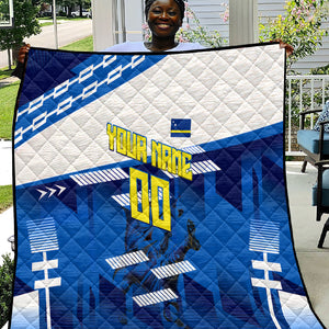 Personalized Curacao Football Quilt Marlin Mascot Blue National Flag Accents