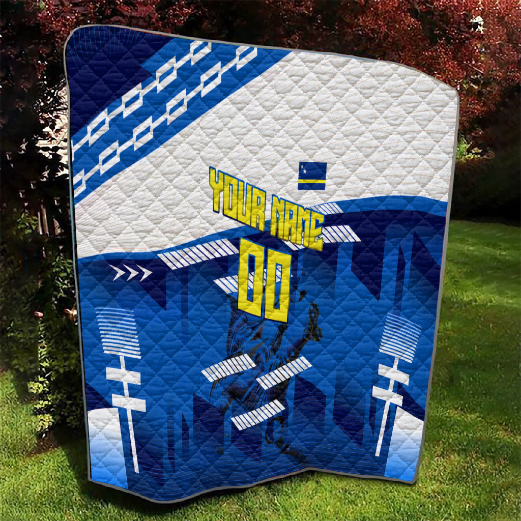 Personalized Curacao Football Quilt Marlin Mascot Blue National Flag Accents