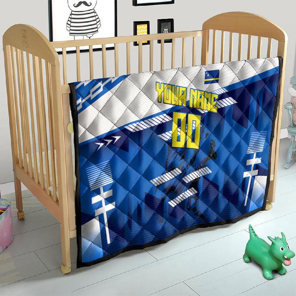 Personalized Curacao Football Quilt Marlin Mascot Blue National Flag Accents