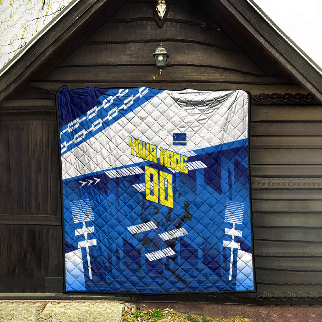 Personalized Curacao Football Quilt Marlin Mascot Blue National Flag Accents