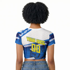 Personalized Curacao Football Raglan Cropped T shirt Marlin Mascot Blue National Flag Accents
