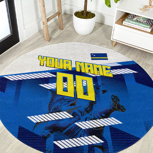 Personalized Curacao Football Round Carpet Marlin Mascot Blue National Flag Accents