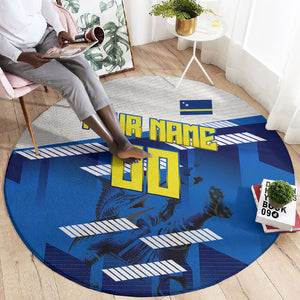 Personalized Curacao Football Round Carpet Marlin Mascot Blue National Flag Accents