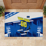 Personalized Curacao Football Rubber Doormat Marlin Mascot Blue National Flag Accents