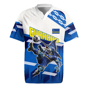 Personalized Curacao Football Rugby Jersey Marlin Mascot Blue National Flag Accents
