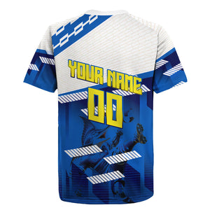 Personalized Curacao Football Rugby Jersey Marlin Mascot Blue National Flag Accents