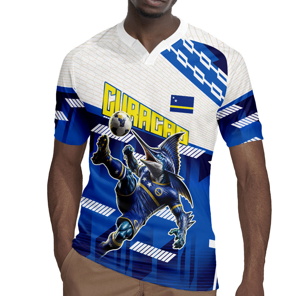 Personalized Curacao Football Rugby Jersey Marlin Mascot Blue National Flag Accents