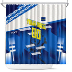 Personalized Curacao Football Shower Curtain Marlin Mascot Blue National Flag Accents