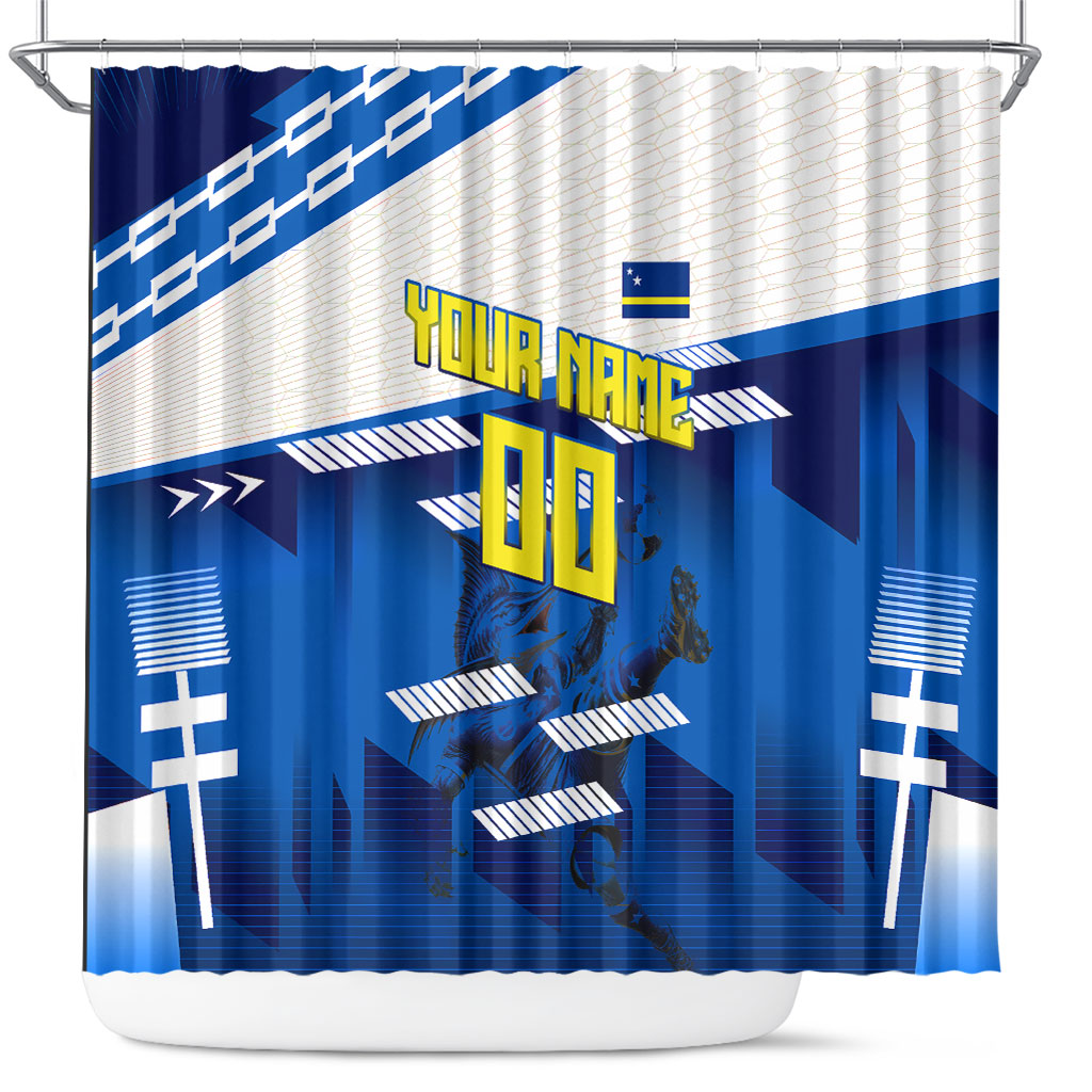 Personalized Curacao Football Shower Curtain Marlin Mascot Blue National Flag Accents