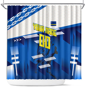 Personalized Curacao Football Shower Curtain Marlin Mascot Blue National Flag Accents