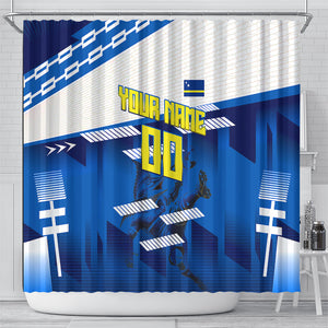Personalized Curacao Football Shower Curtain Marlin Mascot Blue National Flag Accents