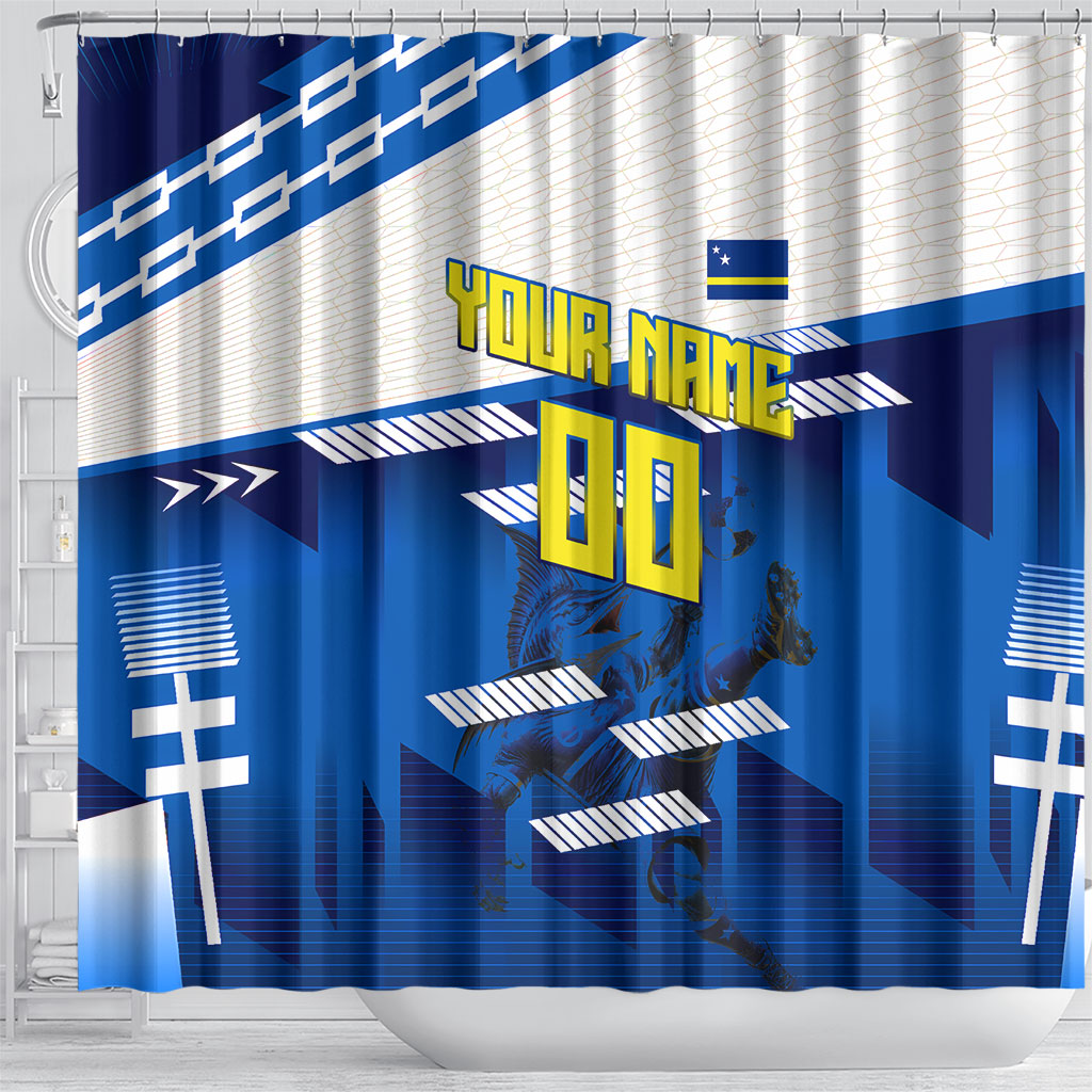 Personalized Curacao Football Shower Curtain Marlin Mascot Blue National Flag Accents