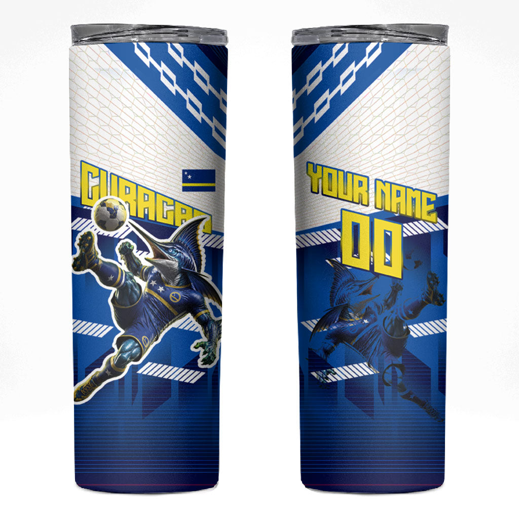 Personalized Curacao Football Skinny Tumbler Marlin Mascot Blue National Flag Accents