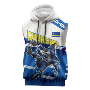 Personalized Curacao Football Sleeveless Hoodie Marlin Mascot Blue National Flag Accents