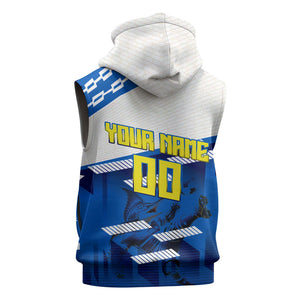 Personalized Curacao Football Sleeveless Zip Hoodie Marlin Mascot Blue National Flag Accents