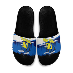 Personalized Curacao Football Slide Sandals Marlin Mascot Blue National Flag Accents
