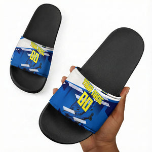 Personalized Curacao Football Slide Sandals Marlin Mascot Blue National Flag Accents