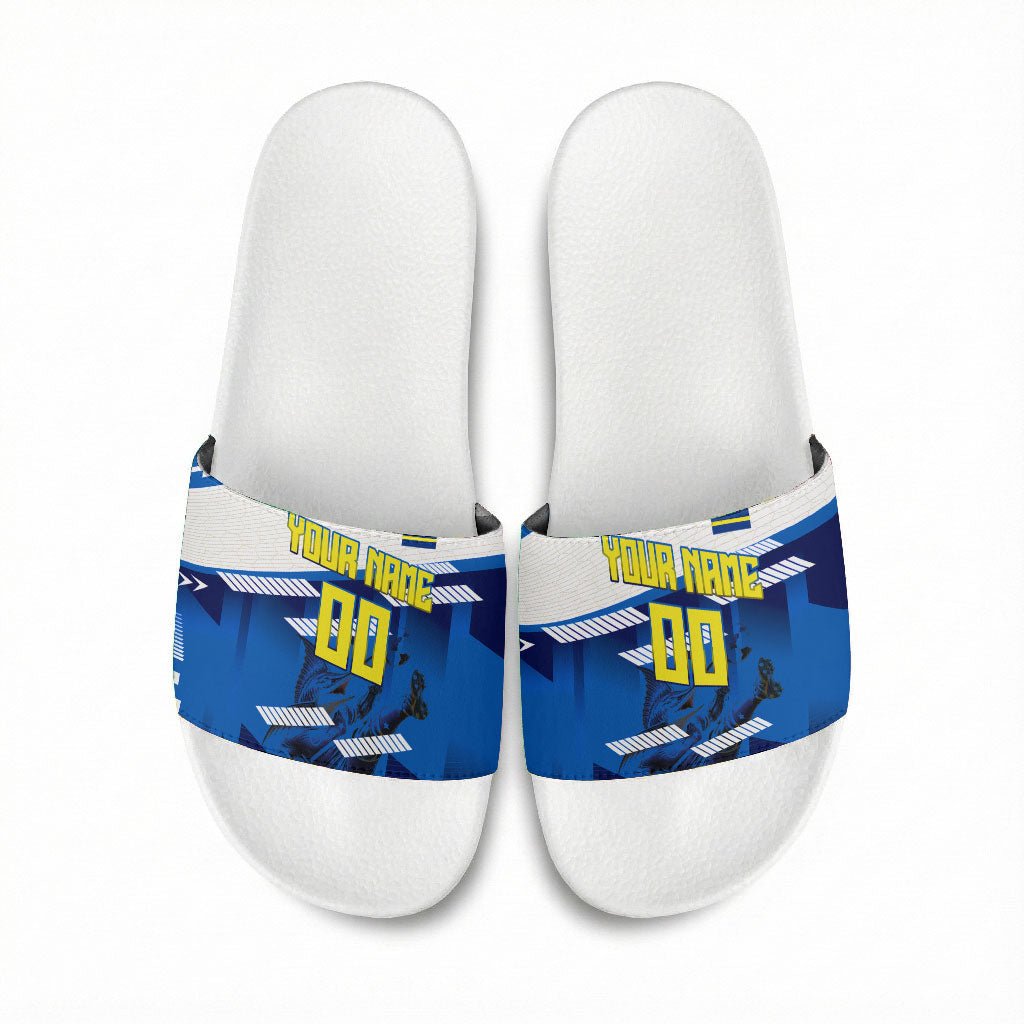 Personalized Curacao Football Slide Sandals Marlin Mascot Blue National Flag Accents