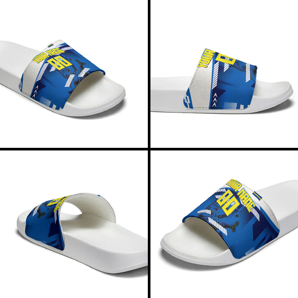 Personalized Curacao Football Slide Sandals Marlin Mascot Blue National Flag Accents