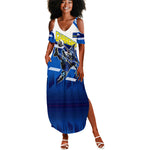 Personalized Curacao Football Summer Maxi Dress Marlin Mascot Blue National Flag Accents