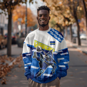 Personalized Curacao Football Sweatshirt Marlin Mascot Blue National Flag Accents