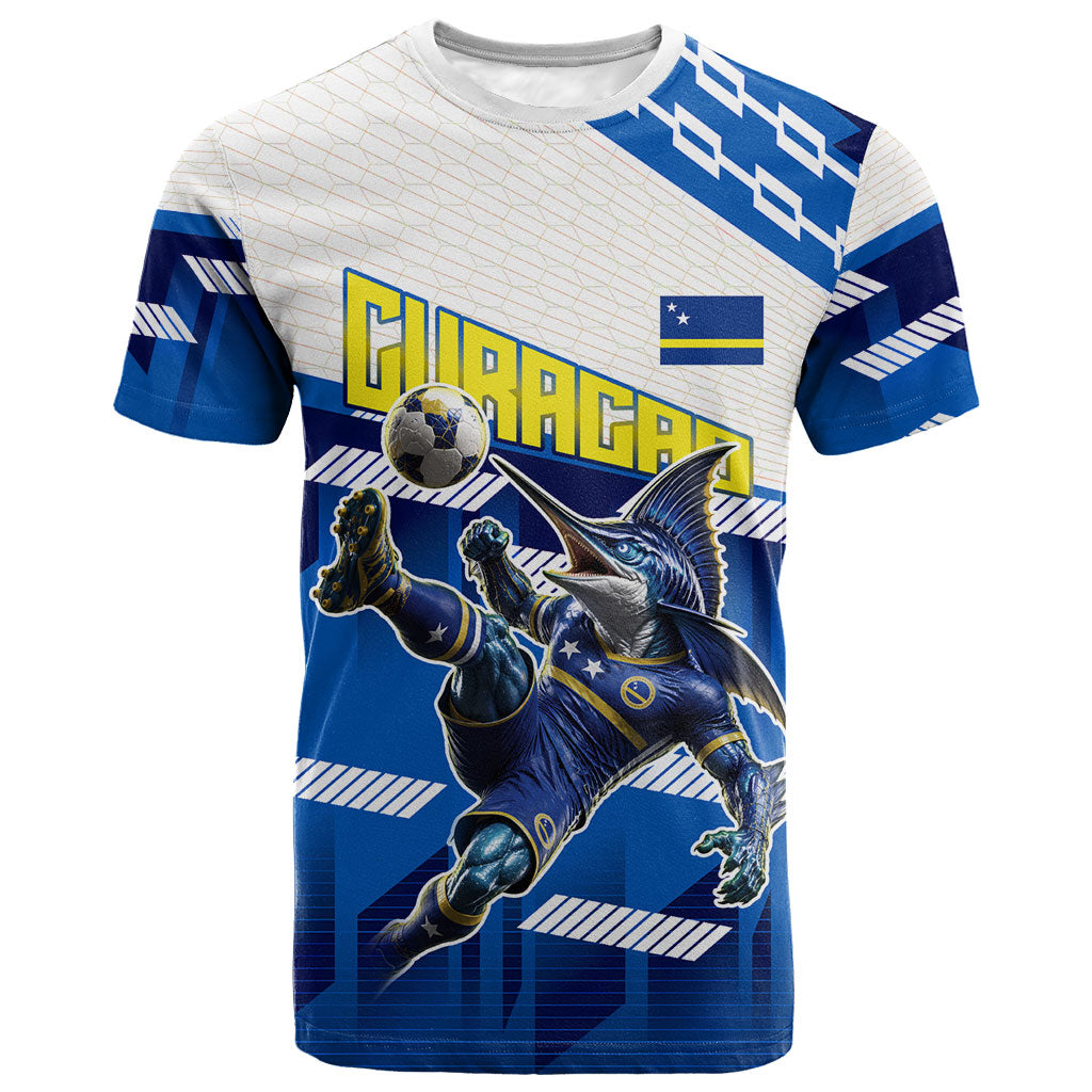 Personalized Curacao Football T shirt Marlin Mascot Blue National Flag Accents