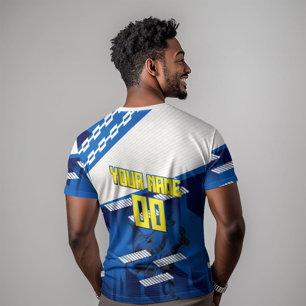 Personalized Curacao Football T shirt Marlin Mascot Blue National Flag Accents