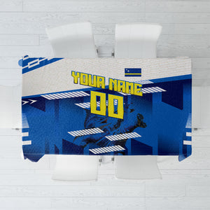 Personalized Curacao Football Tablecloth Marlin Mascot Blue National Flag Accents