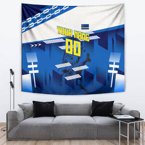 Personalized Curacao Football Tapestry Marlin Mascot Blue National Flag Accents
