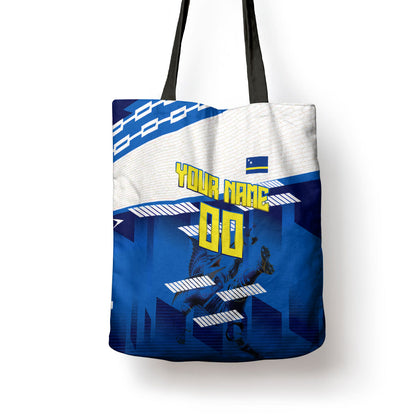 Personalized Curacao Football Tote Bag Marlin Mascot Blue National Flag Accents