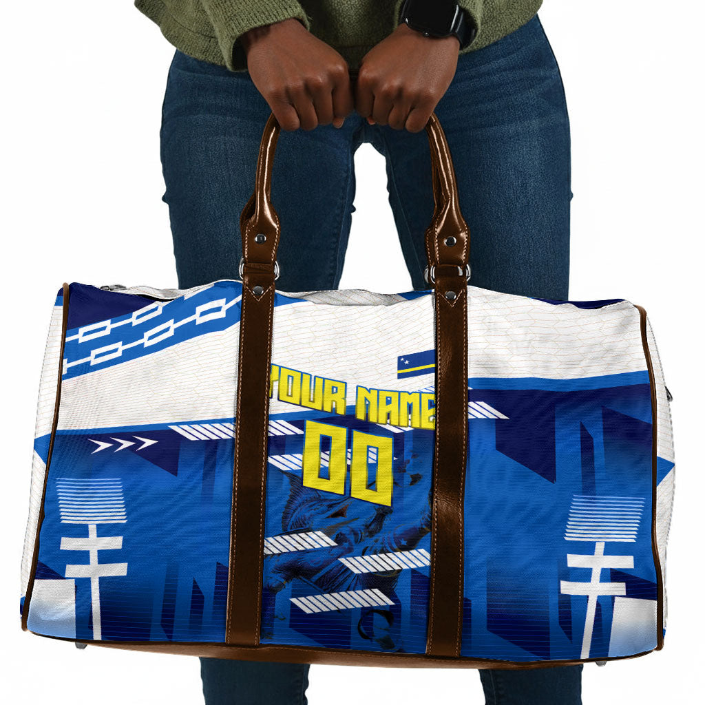 Personalized Curacao Football Travel Bag Marlin Mascot Blue National Flag Accents