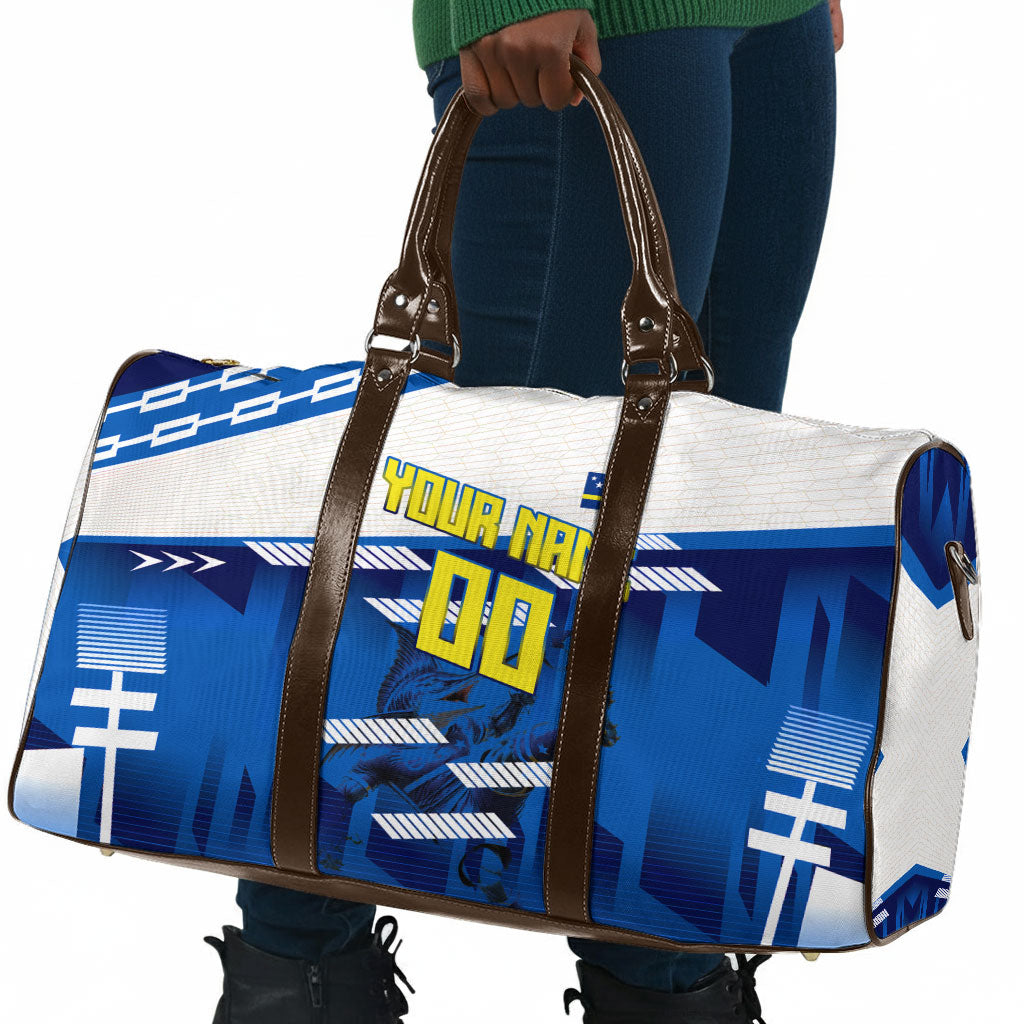 Personalized Curacao Football Travel Bag Marlin Mascot Blue National Flag Accents