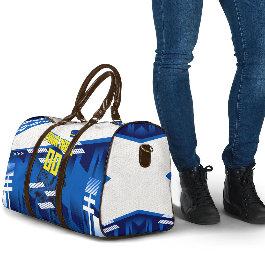 Personalized Curacao Football Travel Bag Marlin Mascot Blue National Flag Accents
