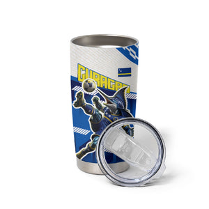 Personalized Curacao Football Tumbler Cup Marlin Mascot Blue National Flag Accents