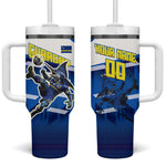 Personalized Curacao Football Tumbler With Handle Marlin Mascot Blue National Flag Accents