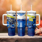 Personalized Curacao Football Tumbler With Handle Marlin Mascot Blue National Flag Accents