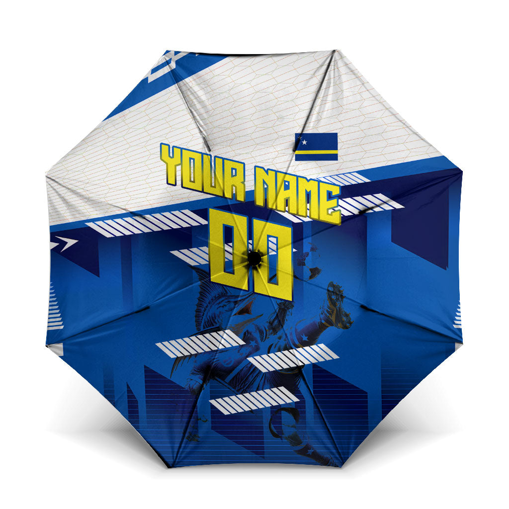 Personalized Curacao Football Umbrella Marlin Mascot Blue National Flag Accents